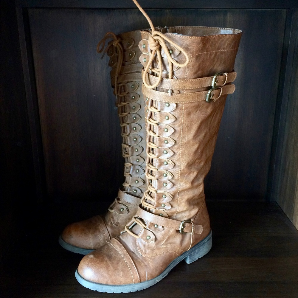 Tall brown lace-up/side zip boots (W Sz 8.5)
